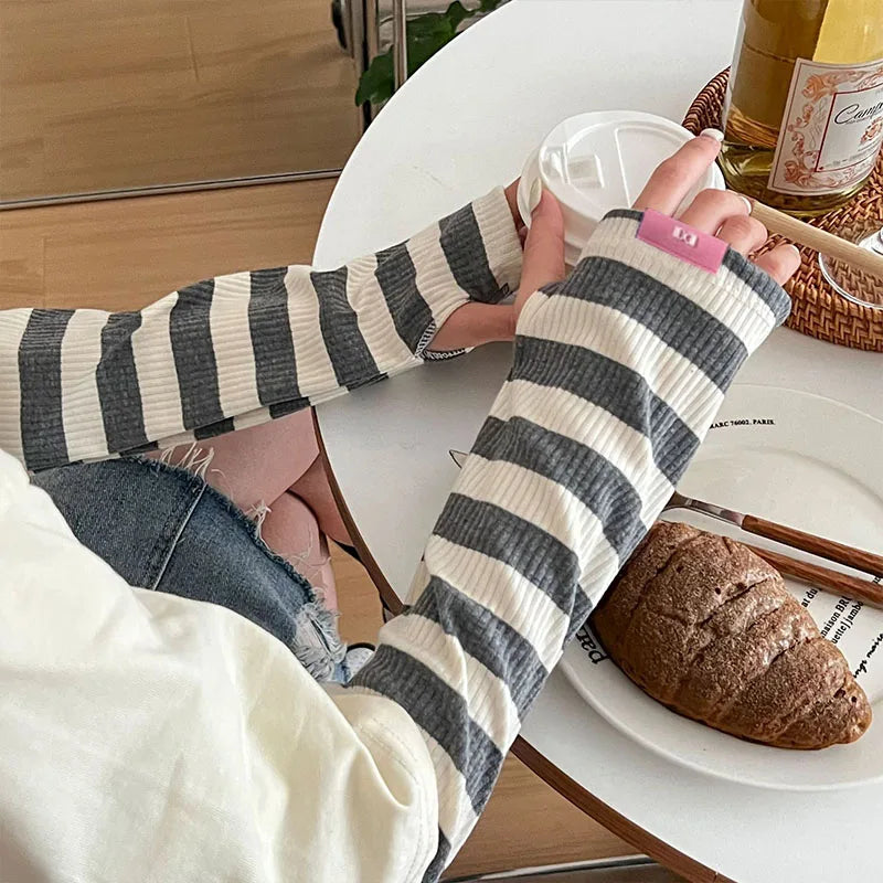 Lbsfy Women Striped Sunscreen Sleeve Summer Driving Riding Oversleeve Punk Gothic Fashion Loose Arm Warmer Outdoor Cuff Sleeve