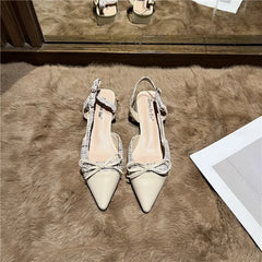LBSFY -New Style Luxury Women's Closed Girls Bowknot Low High Fashion Stiletto Pointed Toe Buckle High Heels Party Prom Shoes