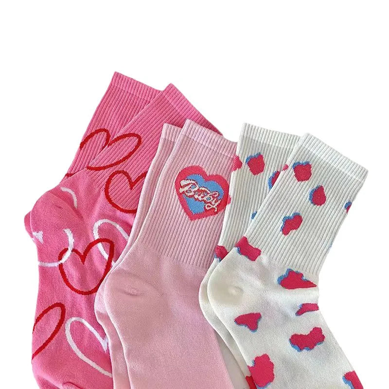 Lbsfy Women's Socks Love Print Pink White Kawaii Harajuku Streetwear Skateboard Cute Fashion Sports Socks Girls Gift Calcetines Mujer