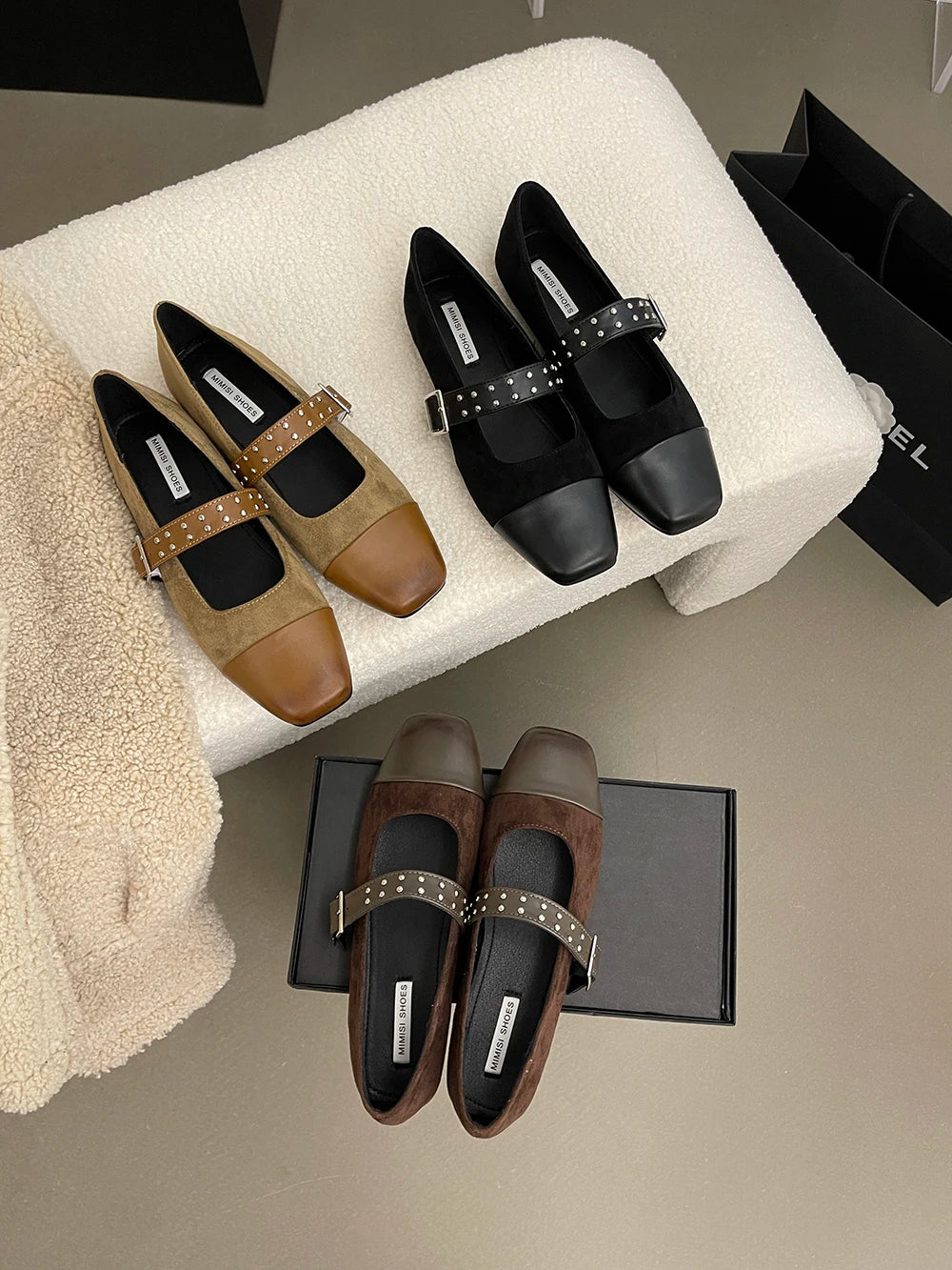 LBSFY  -  Round Toe Women Loafers Mary Janes 2024 New Arrivals Fashion Flats Black Brown Beige Rivet Design Casual Daily Shoes Woman 35-39