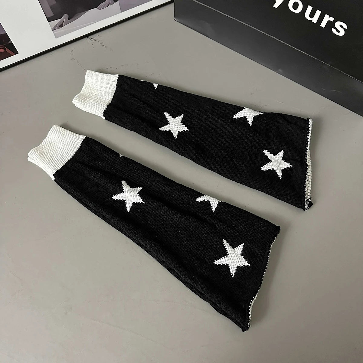 Lbsfy Y2k Star Pattern Knitted Leg Warmers Gothic Loose Leg Cover Sock Girls Winter Casual Leg Protector Stocking JK Thigh High Socks
