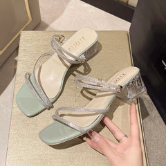 LBSFY -Two-wear 2025 New Style Women's Sandals Rhinestone Embellished Fashion Outerwear High Heel Net Weight Casual Shoes