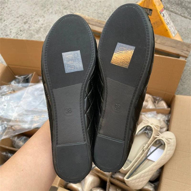 LBSFY -Spring Autumn Elegant Bowknot Ballerina Flat Women's Round Toe Comfort Slip-On Ladies Loafers Leather Single Mules Shoes