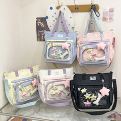 LBSFY -Fashion Japanese Style Transparent Itabag Large Capacity Pvc JK Shoulder Bag Casual Harajuku Canvas Tote Bag Girls