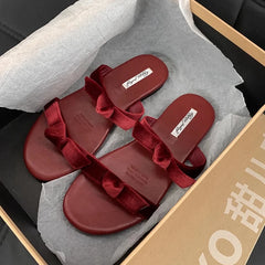 LBSFY  -  2024 Summer New Women Slipper Fashion Bow-knot Ladies Elegant Slides Flat Heel Soft Outdoor Vaction Open Toe Slides Sh