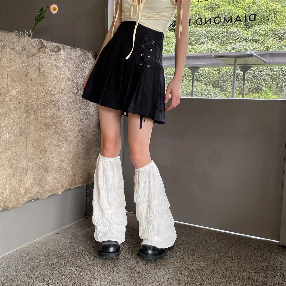 Lbsfy Summer Pleated Leg Warmers Japanese Y2K Socks Wide-leg Harajuku Socks Hot Girl Sleeves Tube Lolita Jk Calf Socks Leg Covers