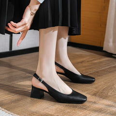 LBSFY -New Mid Thick Heel High Heels Women's Shoes French Baotou Shallow Mouth Sandals Women's Summer Large Coarse Heeled Sandals