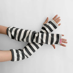 Lbsfy Women Striped Sunscreen Sleeve Summer Driving Riding Oversleeve Punk Gothic Fashion Loose Arm Warmer Outdoor Cuff Sleeve