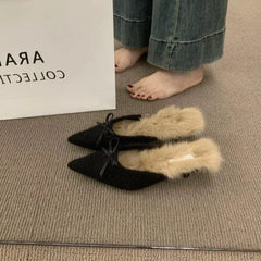 LBSFY -New High Heel Plush Slides Woman Fashion Elegant Pointed Toe Lamb Hair Slippers Ladies Luxury Plush Evening Party Pump Shoes