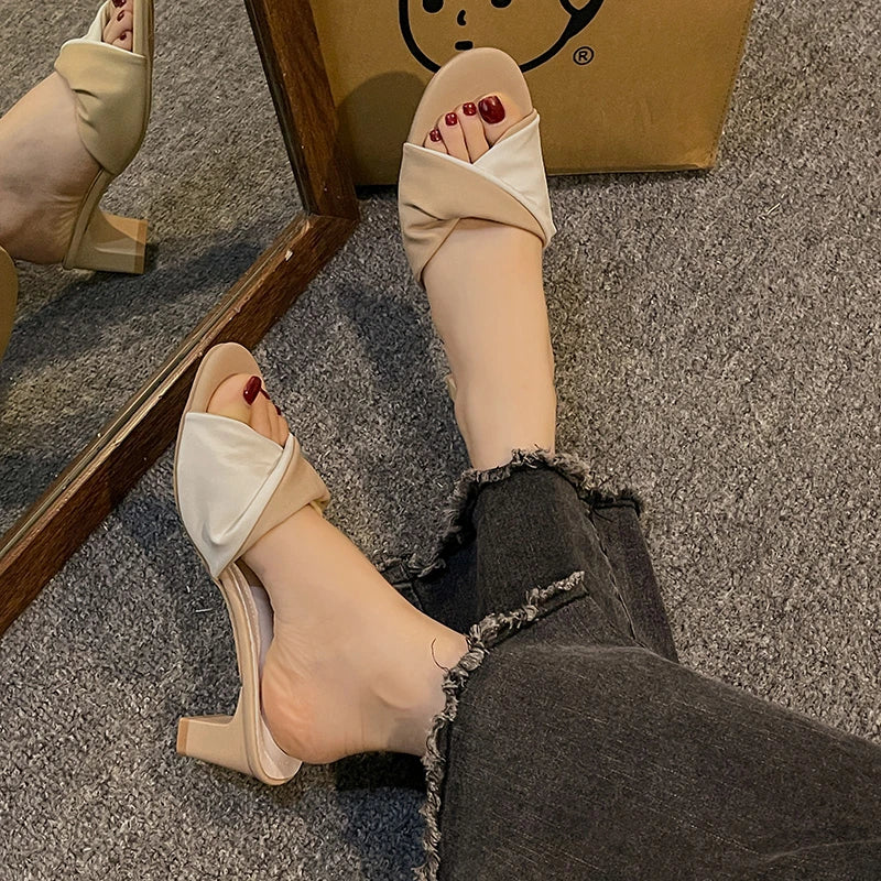 LBSFY -Summer Fashion Simple Ladies Slippers Dew Feet High Heels Solid Color Comfortable Casual SlippersFashion Slippers