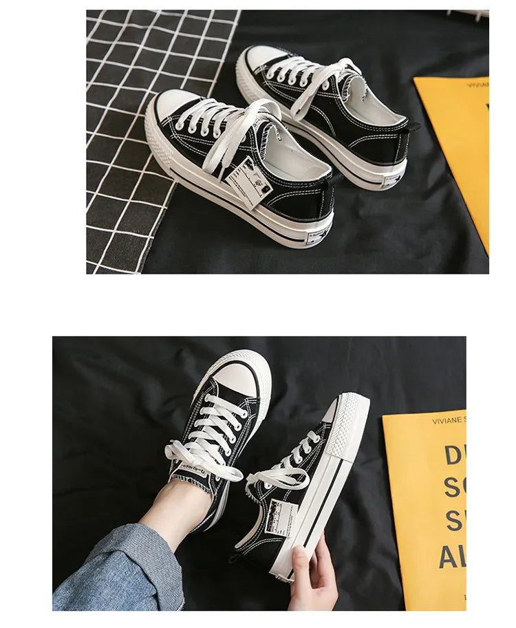 LBSFY -Solid Color Low Cut Korean Style Casual Thick Soled Canvas Shoes for Women Versatile Thick Soled Shoes for Heightening