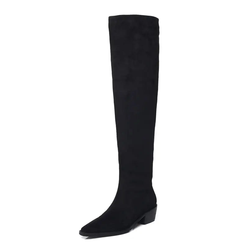 LBSFY  -  2024 New Faux Suede Over The Knee Boots Women Pointed Toe Pleated Thigh High Boots Fashion Long Botas Ladies Daily Shoe