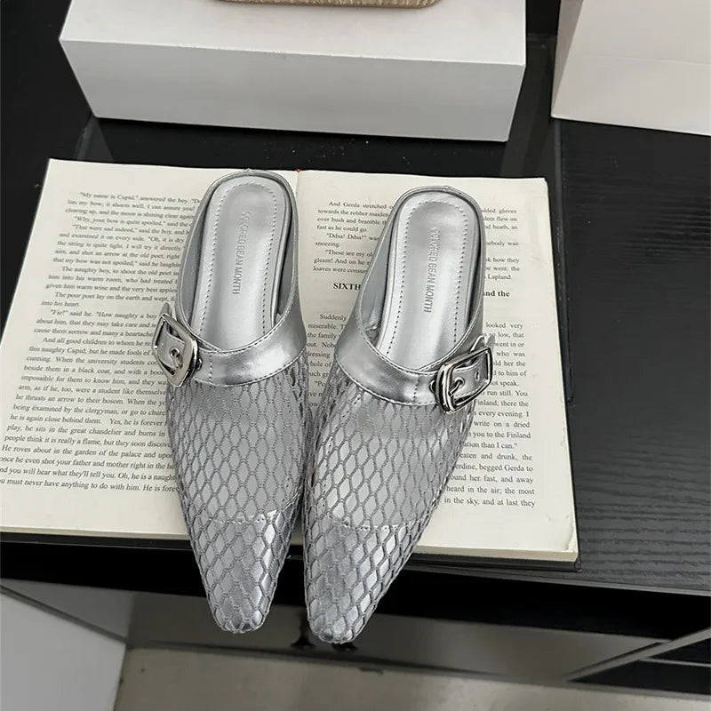 LBSFY  -Summer New Women Slippers Fashion Round Toe Slip On Laofer Shoes Soft Flat Heel Mesh Ladies Casual Mary Jane Shoes