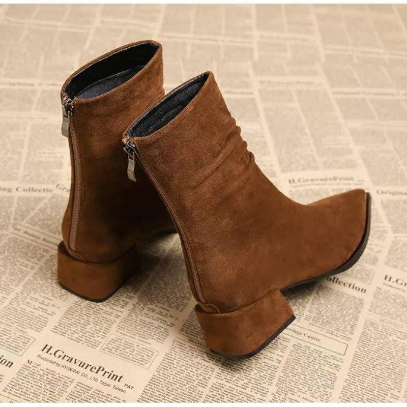 LBSFY -New Women's Pointed Toe Ankle Boots High Heels Sexy Chunky Designer Chelsea Boots Elegant Low Heels Short Booties
