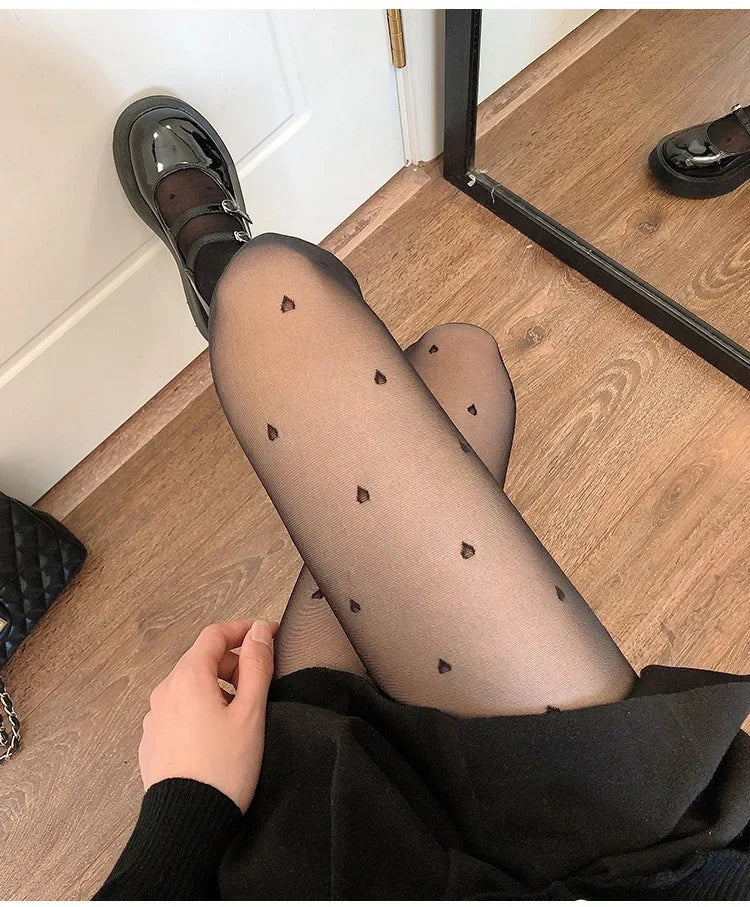 Lbsfy Stockings Woman Spring/Summer Thin Lolita Pantyhose Tights Black Love Dot Sexy Lingeries for Woman