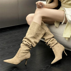 LBSFY -Autumn Winter Sexy Thin Heels Knee-High Boots Women Pointed Toe Party Prom Ladies Shoes Elegant Long Botas De Mujer