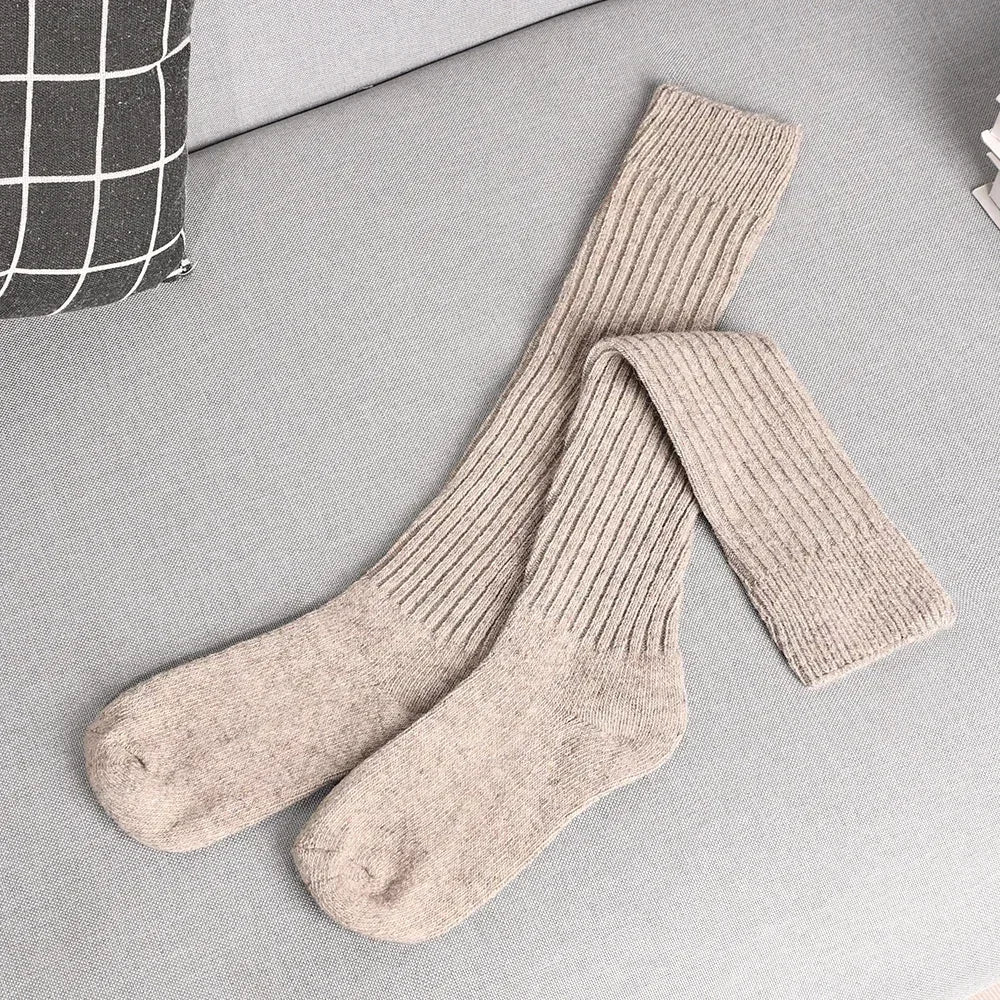 Lbsfy Winter Knitting Cotton Long Socks Women Wool Cashmere Stockings Warm Thick Thigh High Stocking Girls Solid Knee Socks Calf Sock