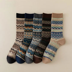 Lbsfy 10 Pairs Men's Cotton Crew Socks Retro Breathable and Sweat-absorbing Winter Sock Fair Style Ethnic Pattern Geometric Man Socks