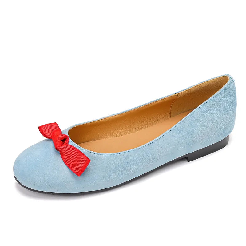 LBSFY  -  4 Colors Plus Size 34-43 New Suede Leather Women Flats Bowtie Spring Summer Ladies Flat Shoes Basic Slip On Footwear
