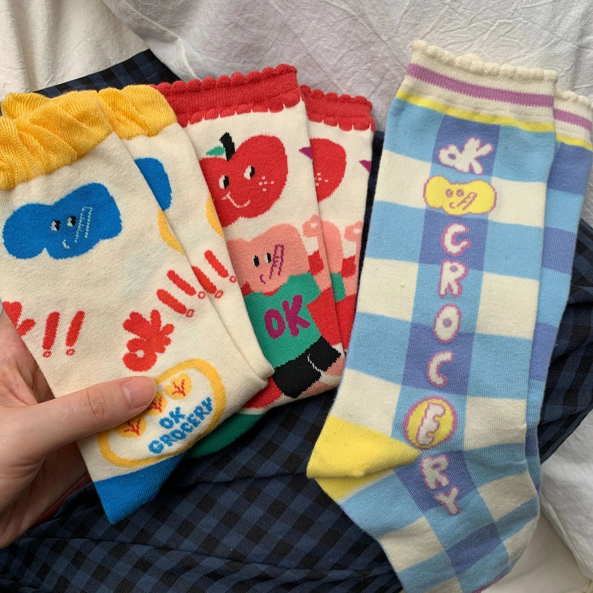 Lbsfy Women Little Tomato Socks Female Korean Mid-tube Ins JK Girls Cute Kawaii Cartoon All-season Casual Comfortable Cotton Socks