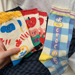 Lbsfy Women Little Tomato Socks Female Korean Mid-tube Ins JK Girls Cute Kawaii Cartoon All-season Casual Comfortable Cotton Socks