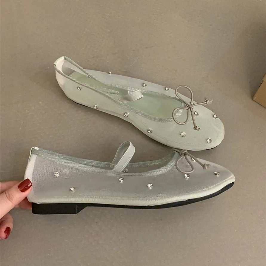 LBSFY -New Brand Women Flat Shoes Fashion Mesh Ladies Elegant Mary Jane Shoes Soft Sole Outdoor Dress Ballerinas