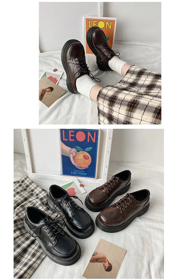 LBSFY -Mary Jane Women Pumps 2025 Spring Solid Lace-up Platform Shoes Round Toe Casual Zapatillas Mujer Black 4.5CM High Zapato De Tacón