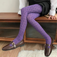 Lbsfy Retro Comfortable Velvet Women Tights Winter Autumn Jacquard Geometric Pantyhose Slimming High Elasticity Preppy Style Leggings