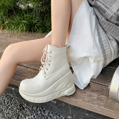 LBSFY  -  Fashion Short Boots Women's New High Quality Genuine Leather Round Head Tall White Thick soled Shoes Flat Bottom Boots