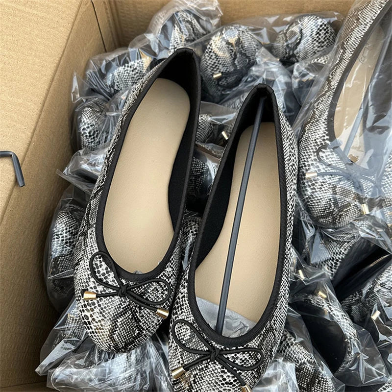 LBSFY -Spring Autumn New Round Head Bow Flat Bottom Ballet Single Shallow Mouth Women's Shoes Size 35-42
