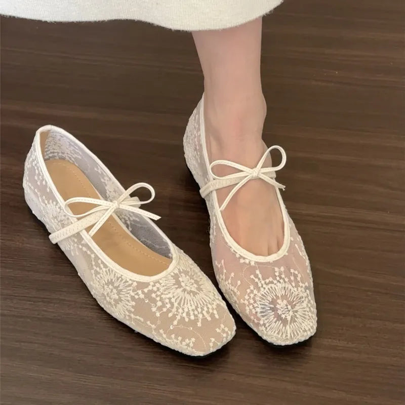 LBSFY  -Brand Women Flats Fashion Mesh Flat Shoes Ladies Elegant Mary Jane Shoes Soft Sole Outdoor Dress Ballerinas Shoes
