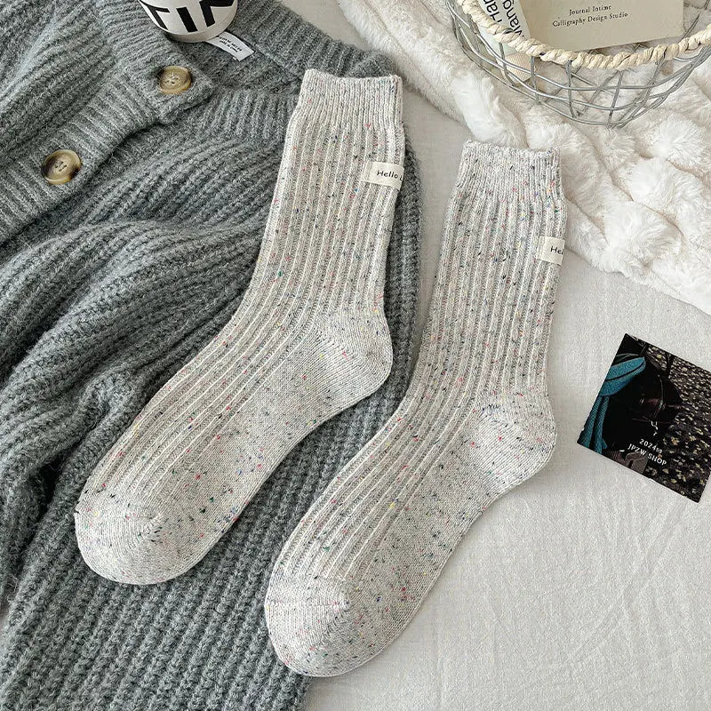 Lbsfy Wool Socks For Women Japanese Style Girls Loose Socks Wool Warm Dot yarn Casual Simple Casual Striped Female Thick Socks Soft