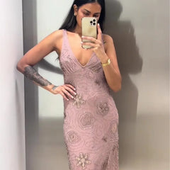 LBSFY -Sexy Backless V-neck Sleeveless Sequins Beading Long Dress Deep V-neck Holiday Women Dress  New Slim Fashion Party Vestidos