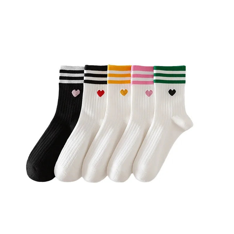 Lbsfy Women Socks Cotton Spring Winter Love Print Mid-tube Socks Harajuku Streetwear Harajuku Cute Korean Short Striped Sock Girl Gift