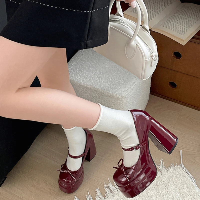 LBSFY -Autumn Platform Thick Heel Women Mary Jane Shoes Fashion Butterfly-knot Shoes Ladies Outdoor Dress Pumps