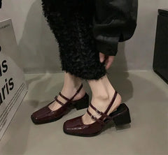 LBSFY  Summer Thick Heel Women Sandals Fashion Square Toe Cross Ankle Strap Shoes Ladies Elegant Party Dress Sandalias
