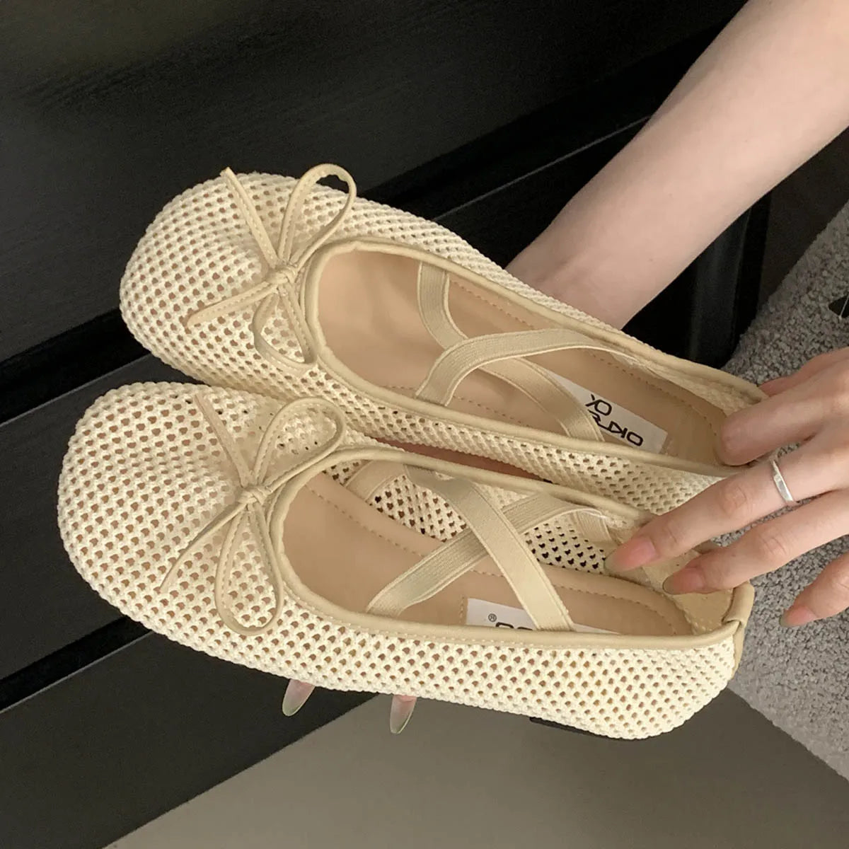 LBSFY -Spring Autumn Fashion Elastic Band Mesh Buckle Women Ballet Flats Round Toe  Casual Mules Shoes Zapatos De Mujer