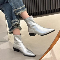 LBSFY -Pointed Toe Women Slim Ankle Boots Fashion Square Low Heel Ladies Elegant Back Zippers Short Booties Women's Footwear