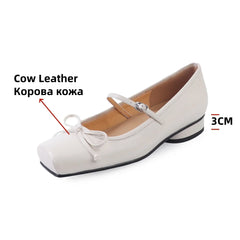 LBSFY  -  New Women's High Heels Genuine Leather Mary Jane Pumps Glittes Party Wedding Shoes Woman Low Heels Comfort Casual Shoes