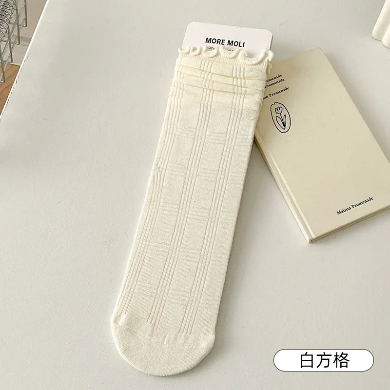 Lbsfy Women's Socks Jk Harajuku White Black Spring Summer Cotton Fashion Korean Style Simple Ins Mid-tube Breathable Comfortable Socks