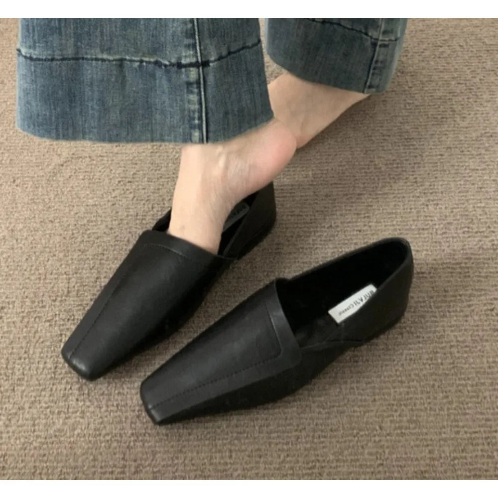 LBSFY -Flats Women Loafers Shoes Elegant Leather Square Toe Soft Shoes 2026 Trend New Brand Winter Walking Comfort Chaussures Femme