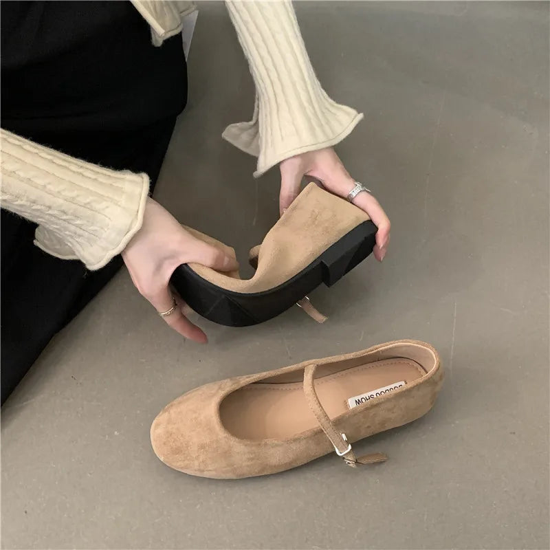LBSFY -2025 Autumn Fashion Flat Ballet Shoes Women Shallow Ballet Leather Round Toe Female Ballerina Soft Moccasin Mary Janes Shoes