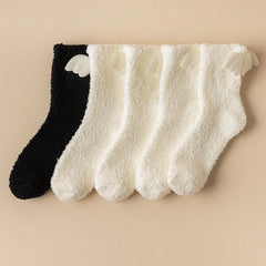 Lbsfy Wing Woman Sock Thicken Crew White Black Cotton Soft Coral Fleece Kawaii Cute Hosiery Autumn Winter Warm Casual Ladies Stockings