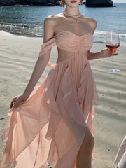 LBSFY -Summer Spring Strapless Womens Dresses Elegant Backless Irregular Ruffles Birthday Party Dress Holiday Beach Vestidos Mujer New