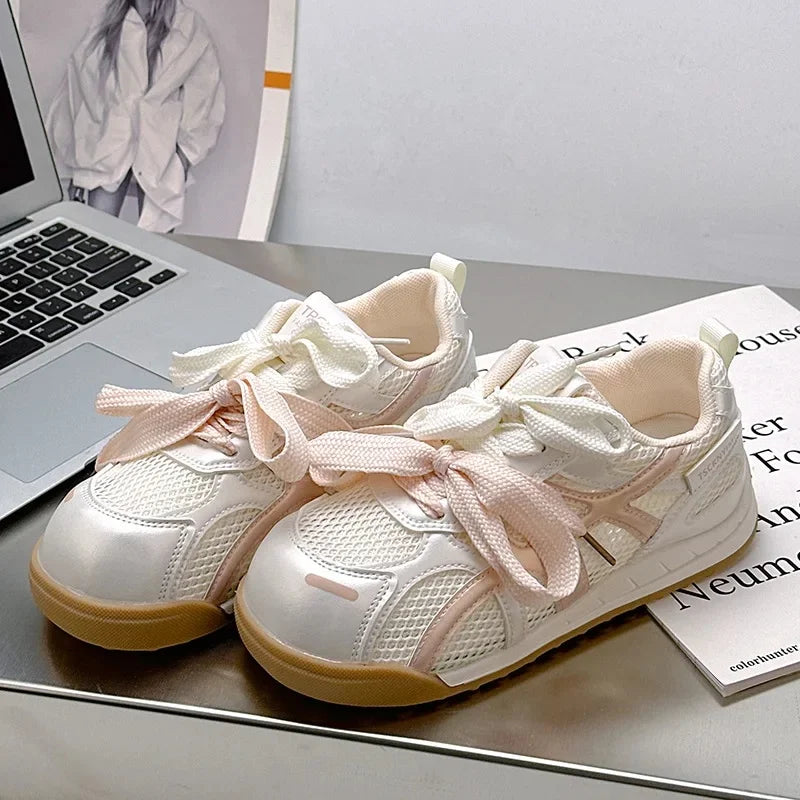 LBSFY -Summer Breathable Lightweight Mesh Sneakers Soft Bottom Hong Kong Style Casual Sports White Shoes for Women