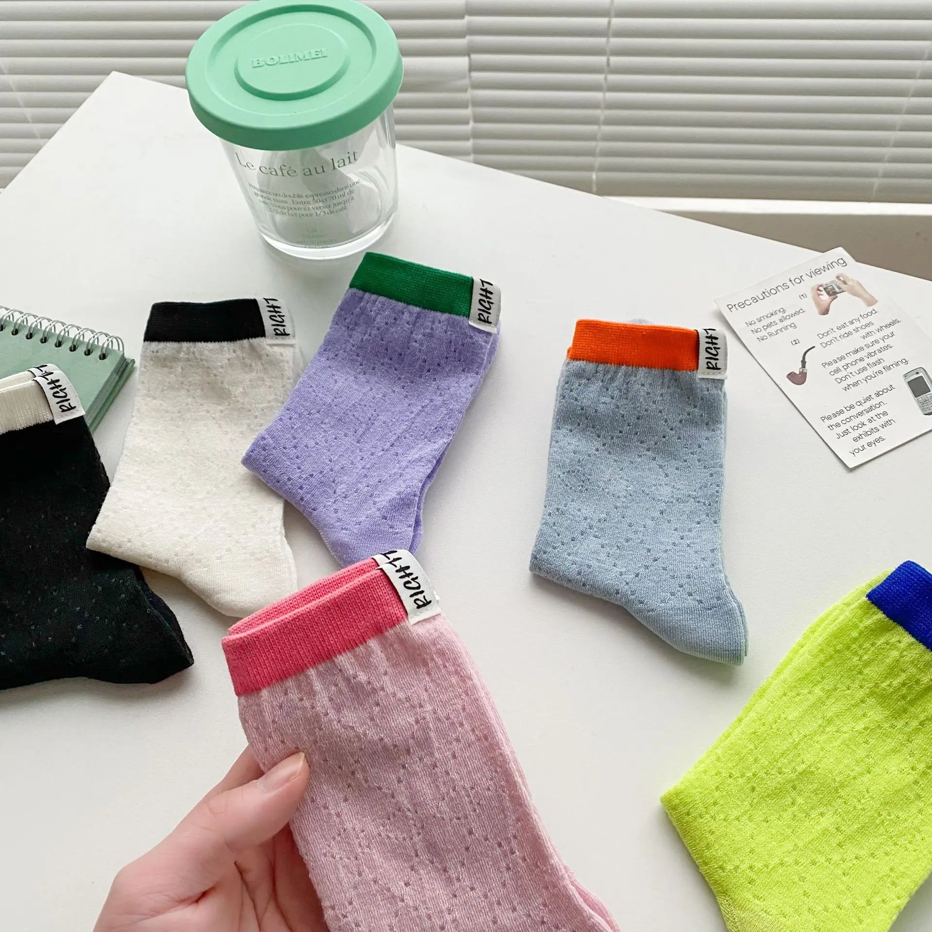 Lbsfy Women's Socks New Fashion Mixed-color Casual Simple Korean Style Striped Socks Female Breathable Cotton Girls School Crew Socks