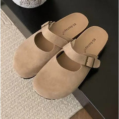 LBSFY -Women's Closed Toe Slippers Suede Leather Clogs Sandals Women Retro Fashion Garden Mule Clog Slides Zapatillas De Mujer