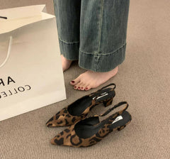 LBSFY  Summer Pointed Toe Thick Heel Women Sandals Fashion Leopard Print Ladies Stripper Party Sandalias