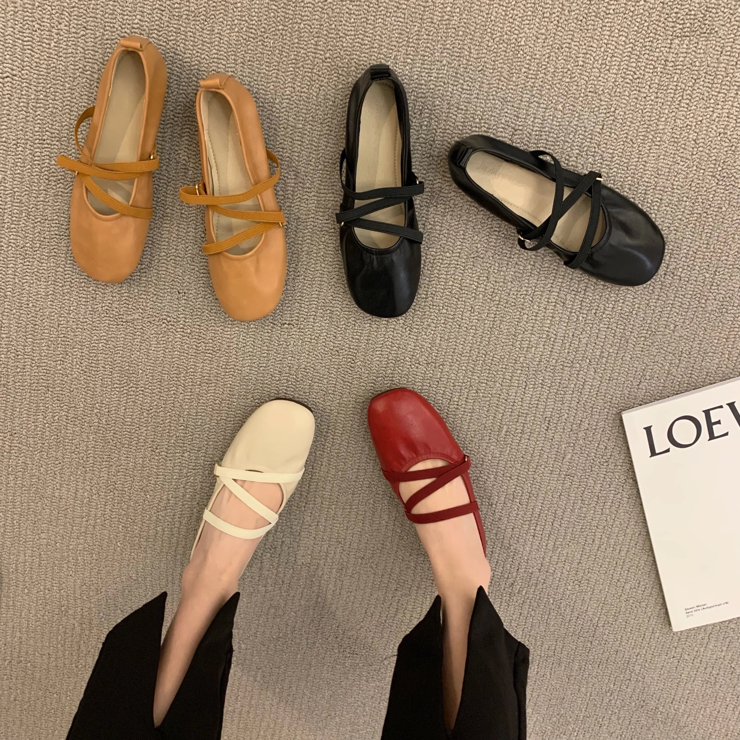 LBSFY -Women Shoes Brand Designer Mary Janes Shoes Woman Square Toe Japanned Leather Flats Vintage Narrow Band Loafers