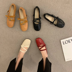 LBSFY -Women Shoes Brand Designer Mary Janes Shoes Woman Square Toe Japanned Leather Flats Vintage Narrow Band Loafers